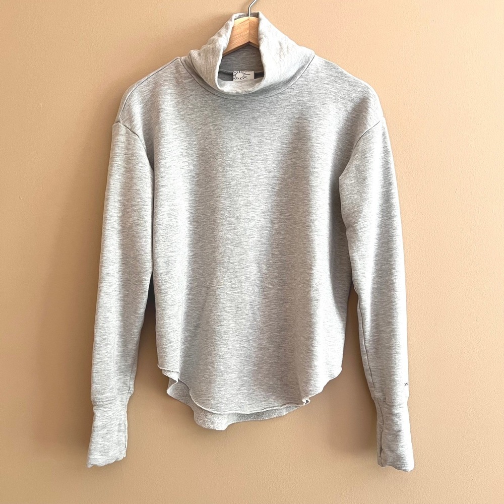 Offline by Aerie Grey Turtleneck Sweatshirt Thumbhole Raw Hem Soft Boxy X-Small